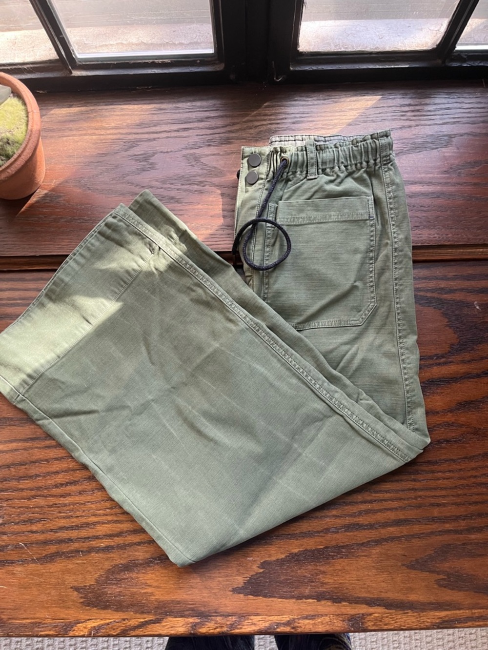 Olive Cargo-Style Drawstring Pants